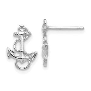 14K White Gold Nautical Anchor with Rope Trim Mini Post Earrings